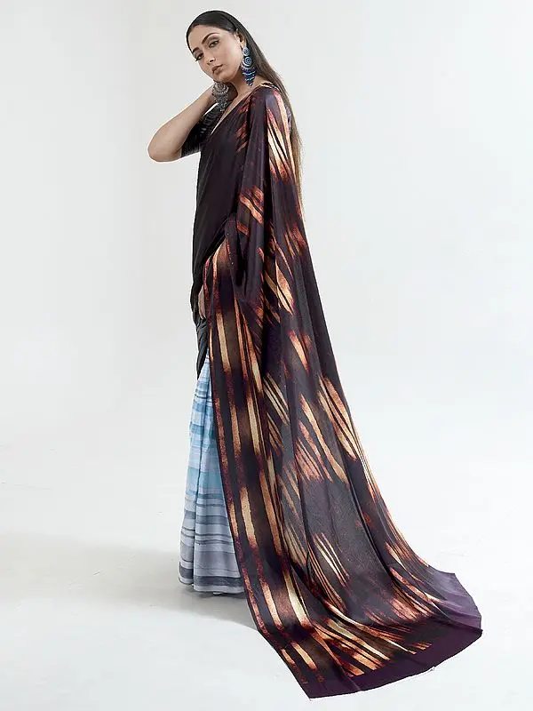 Dual Color Digital Printed Saree with Blouse