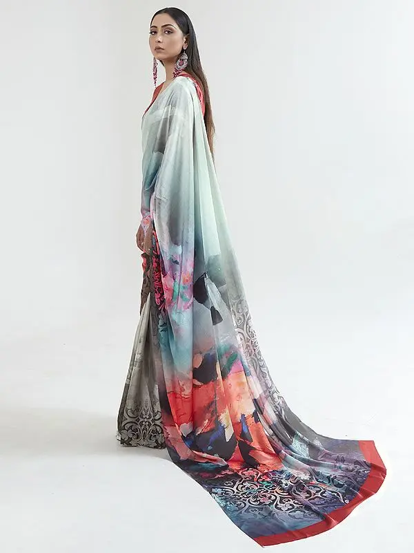 Digital Printed Silk Saree in Multicolor