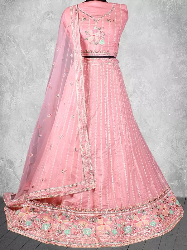 Designer Embroidered and Sequins Georgette Bridal Lehenga Choli with Net Dupatta