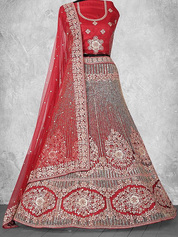 Designer Cord and Sequins Embroidered Velvet Bridal Lehenga with Net Dupatta for Wedding