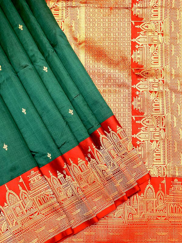 Pure Katan Silk Kashi Ghat Border Saree with All-Over Floral Bootis