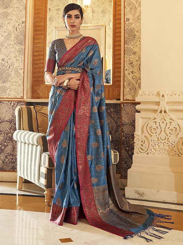 Chathams-Blue Handloom Silk Saree For Women