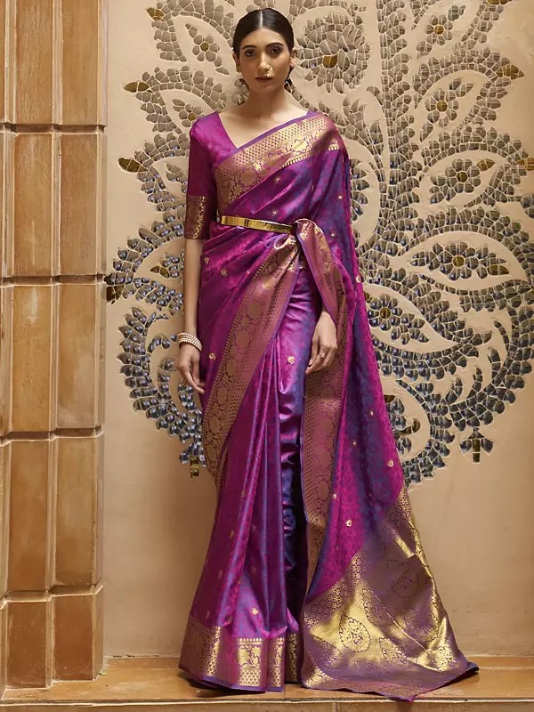Kanjivaram Silk Saree With Floral Motifs For Women
