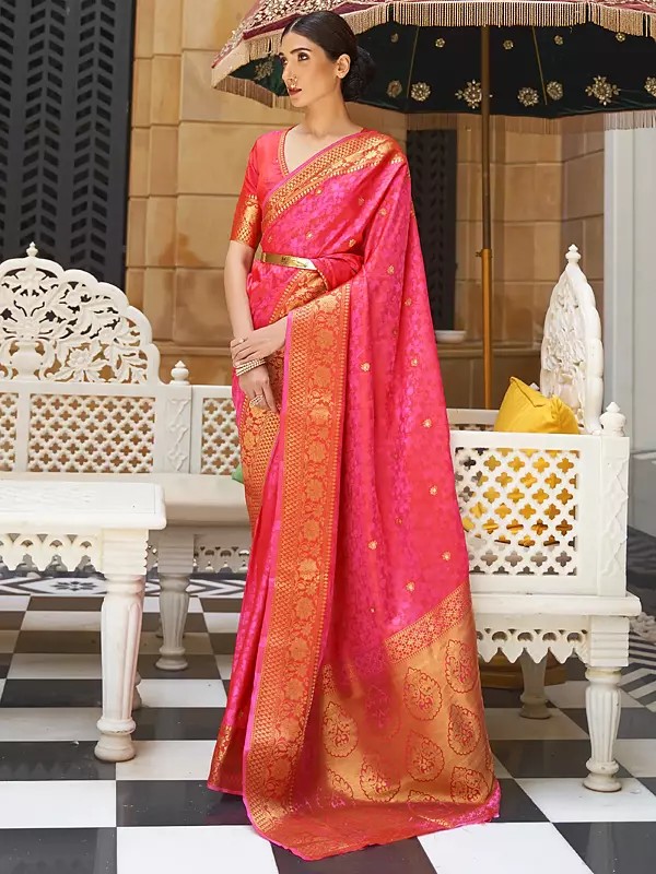 Kanjivaram Silk Saree With Floral Motifs For Women