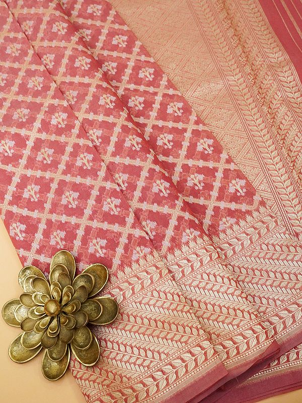 Desert-Rose Diamond Pattern Katan Silk Saree with Blouse