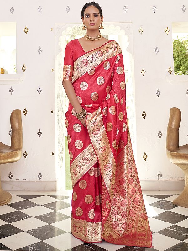Stunning Pure Satin Woven Silk Saree With Paisley Border With Blouse