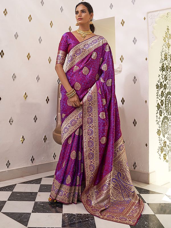 Rich-Purple Woven Dual Tone Silk Saree With Paisley Design Pallu