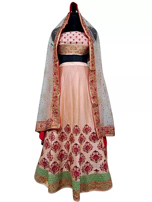 Malbari Silk Fabrics Embroidered Wedding Outfit Flower Motif Beauty Bush Lehenga Choli