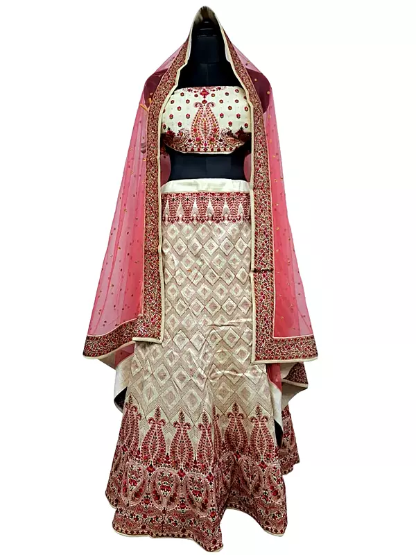 Malbari Silk Fabrics Embroidered Diamond Pattern Multicolore Lehenga Choli