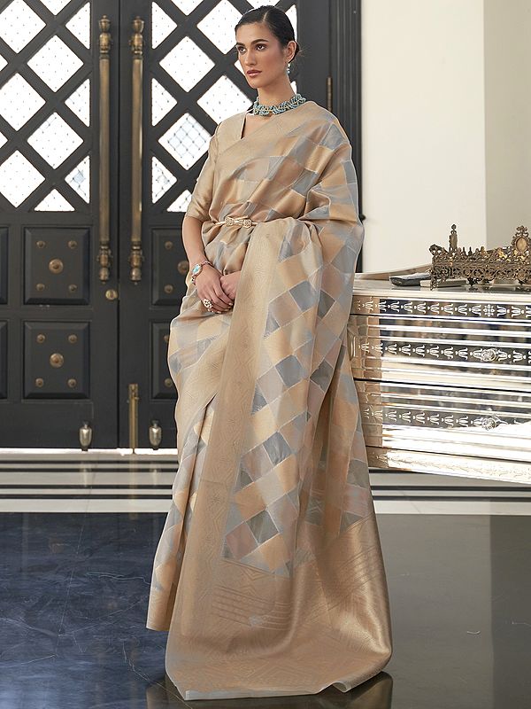 Beautiful Check Box Pattern Lehariya Organza Handloom Weaving Saree