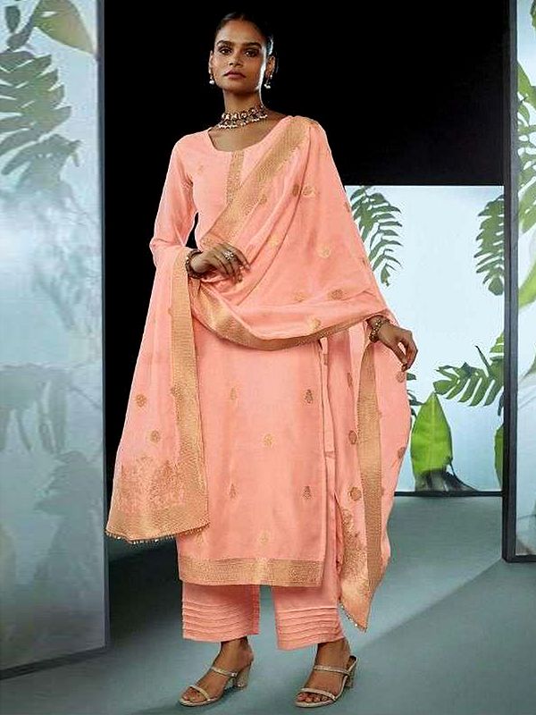 Cameo-Rose Salwar Suit with Aari Embroidered Bootis and Dupatta