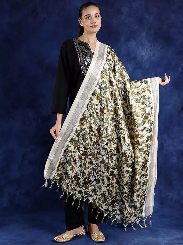 Art Silk Maple Leaf Printed Dupatta with Tassels