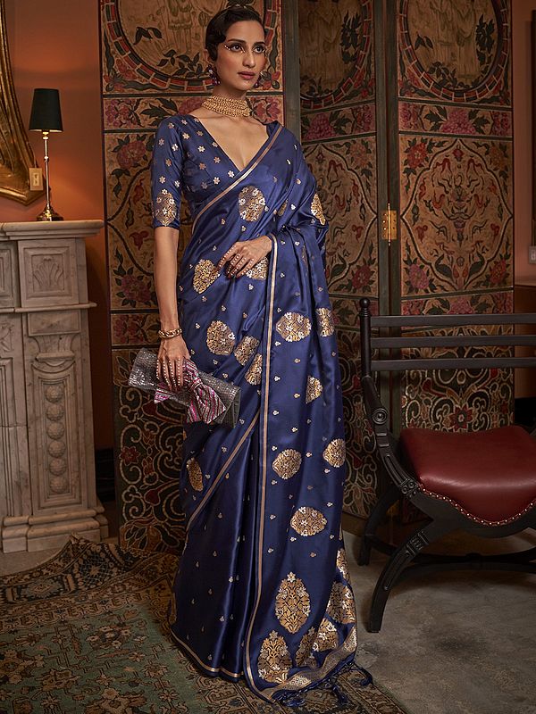 Traditional Wear Pure Satin Copper Zari Handloom Weaving Silk Saree