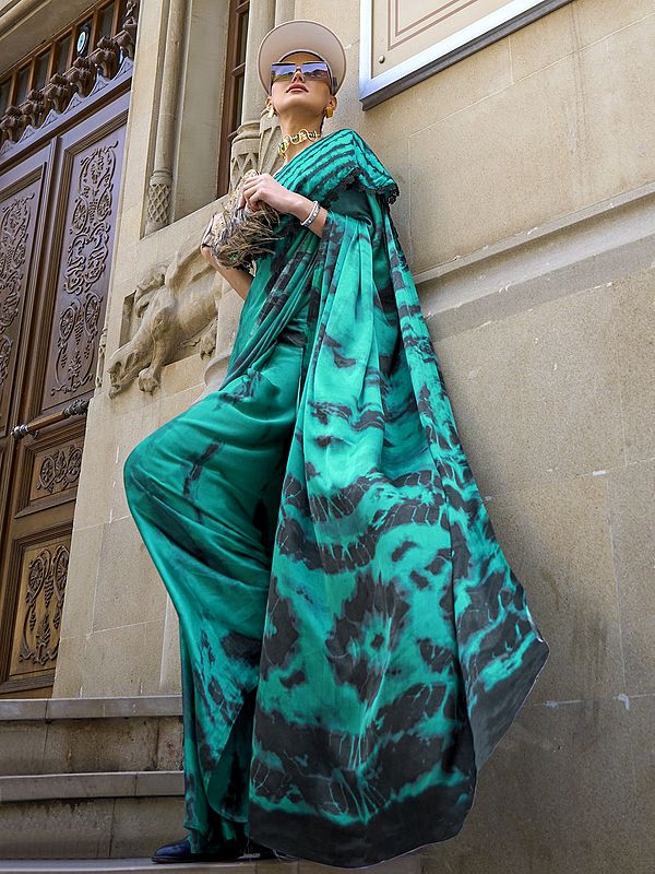 Western Style Abstract Design Digital Printed Satin Crepe Saree for Women