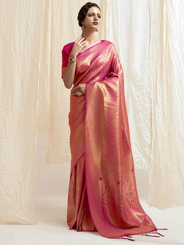 Designer Paisley Motifs Pure Handloom Weaving Silk Saree with Tassels for Women