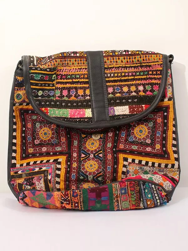 Rainbow Rabari Embroidery Boho Cross-body Bag with Sequins and Mirror Work