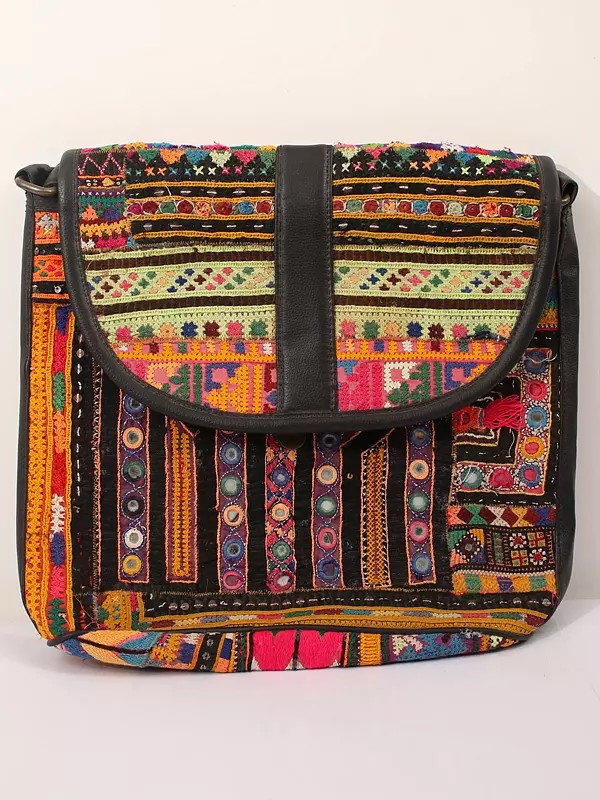 Rainbow Boho Cross Bag with Sequins-Mirror Work and Antique Rabari Embroidery