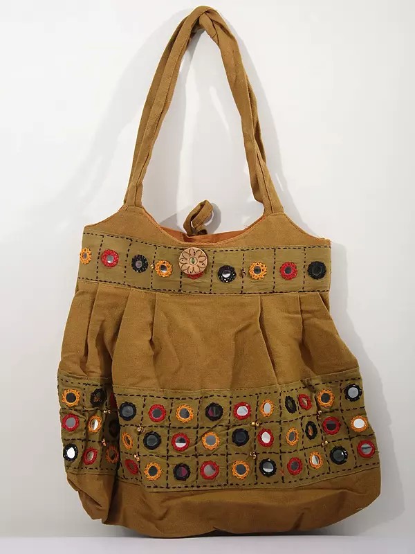 Pure Cotton Shopper Bag with Mirror Work and Ghungroo Bells