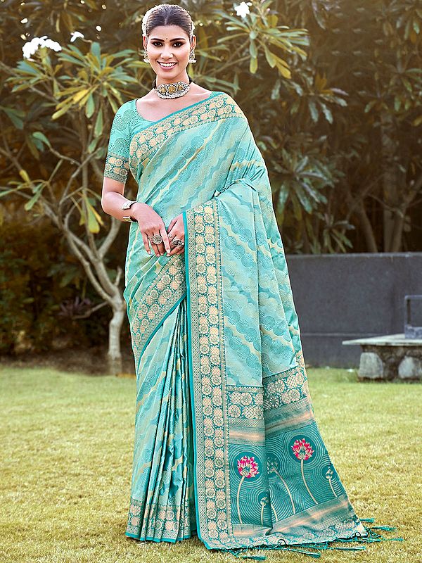 Festive Wear Silk Saree For Women with Floral Motifs and Tassels on Pallu