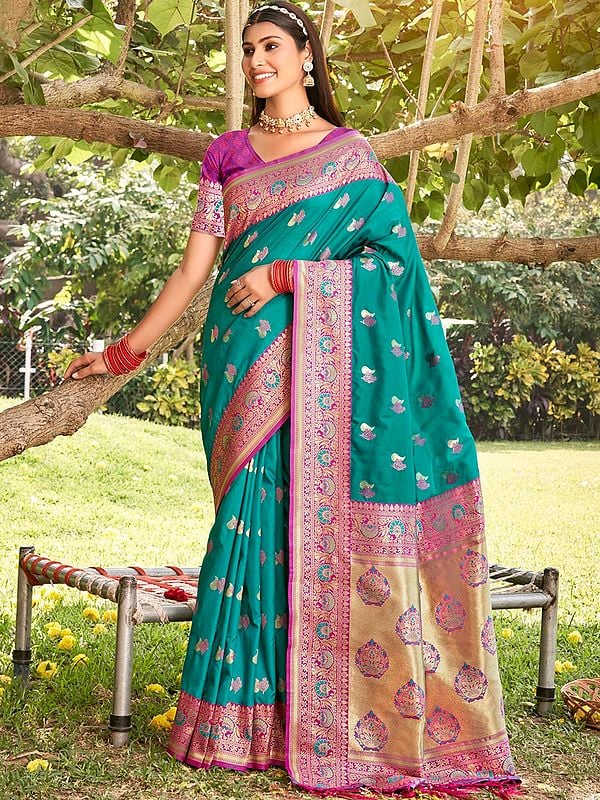 Traditional Floral Design Silk Saree For Women With Tassels On Pallu