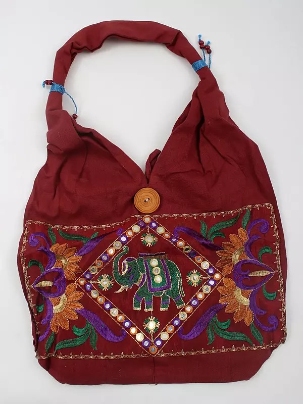 Pure Cotton Shopper Bag with Zari and Mirror Embroidered Patch