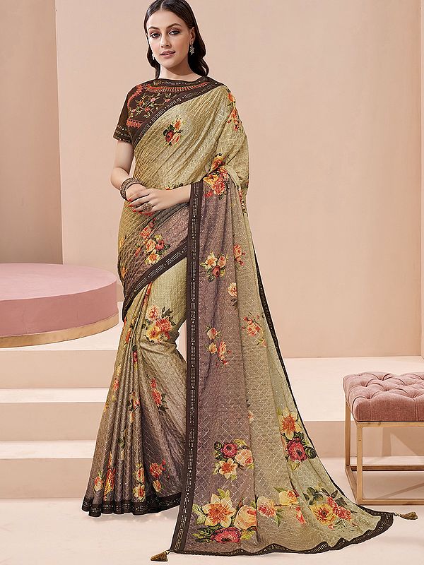 Women's Resham And Sequins Embroidered Georgette Saree With Blouse
