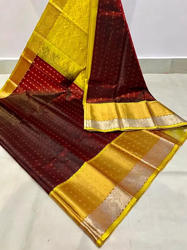 Kuppadam Pattu Sarees With Silver Butas Jari Border Contrast Rich Pallu And Plain Blouse