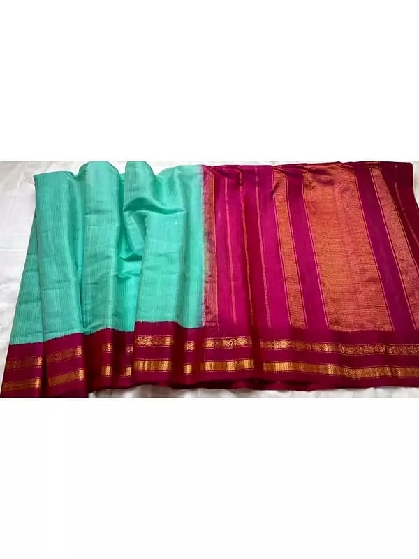 Pure Cotton Handloom Gadwal Sarees With  Stripe Kuttu Border And Pallu