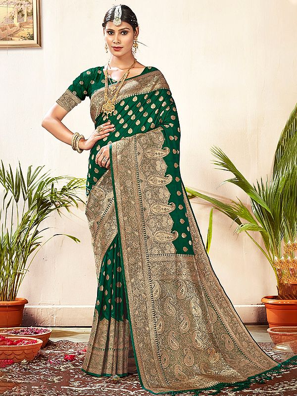 Banarasi Silk Saree With Paisley Pattern Border And Pallu For Women