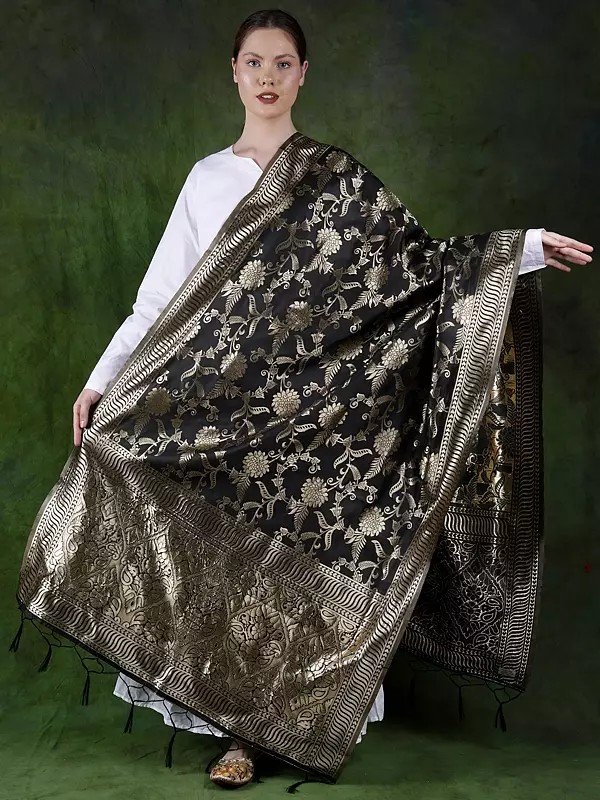 Art Silk Banarasi Dupatta with Brocaded Floral Vine Pattern All-Over