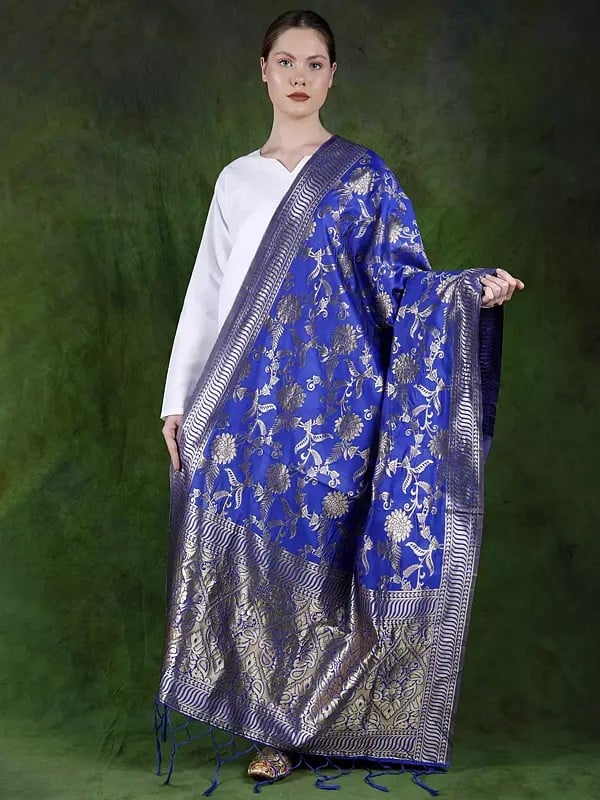 Art Silk Banarasi Dupatta with Brocaded Floral Vine Pattern All-Over