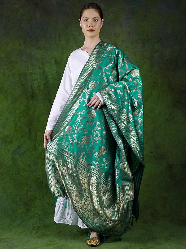Art Silk Banarasi Dupatta with Brocaded Floral Vine Pattern All-Over