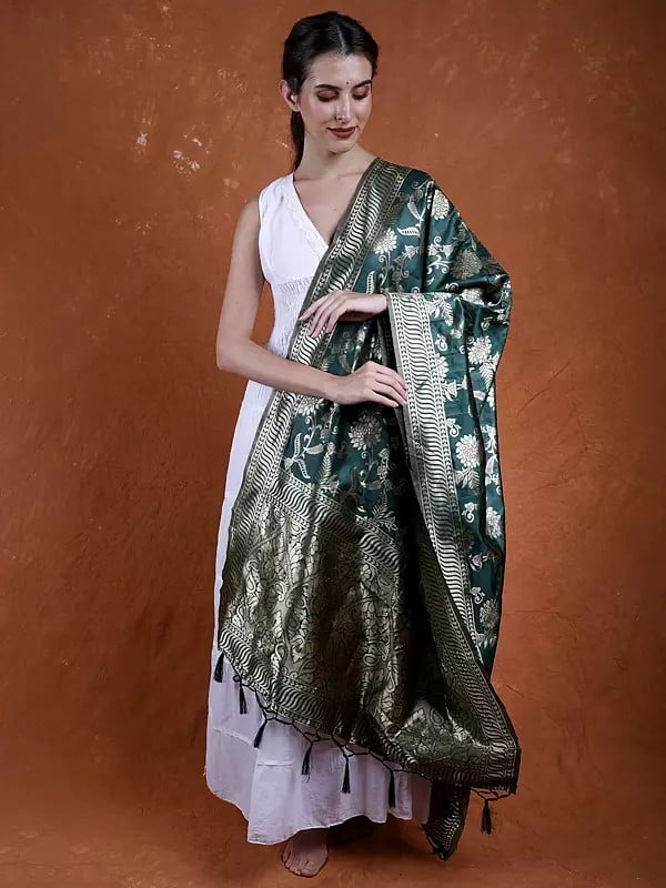 Art Silk Banarasi Dupatta with Brocaded Floral Vine Pattern All-Over