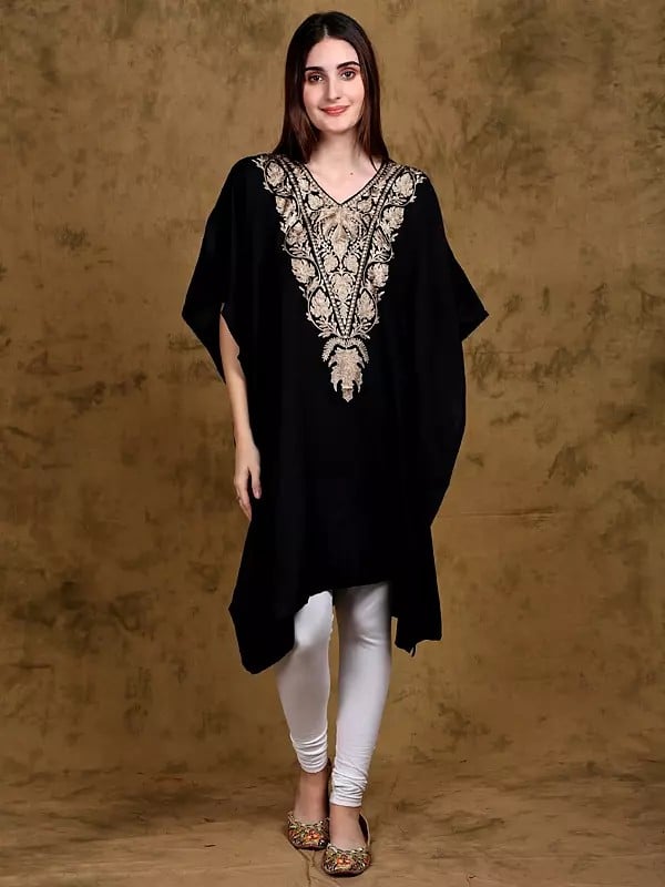 Pure Wool Kashmiri Short Kaftan with Tilla Embroidery on Neck