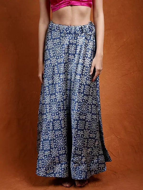 Satin A-Line Printed Long Skirt from Kutch with Dori Waist