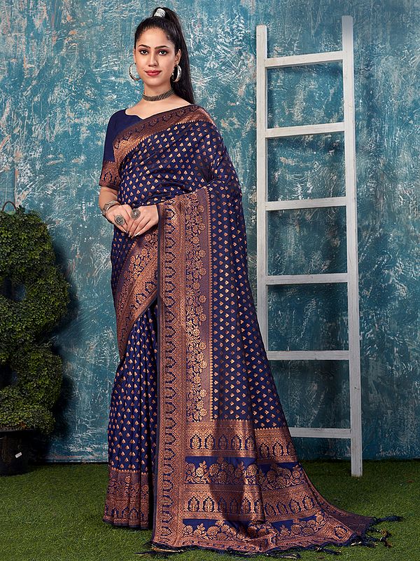 Beautiful Wedding Wear Banarasi Silk Saree With Floral Border