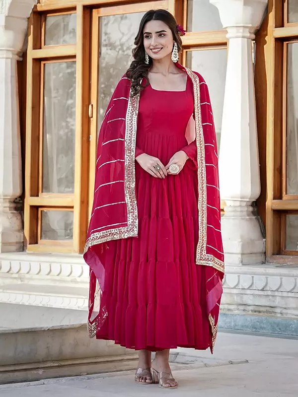 Designer Faux Georgette Gown with Dupatta for All Seasons