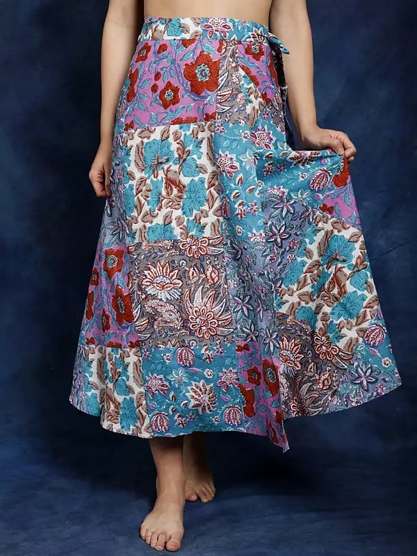 Multicolor Printed Pure Cotton Wrap-Around Long Skirt