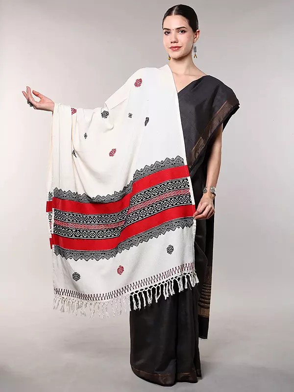 Pure Cotton Shawl from Tamil Nadu with Toda Embroidery