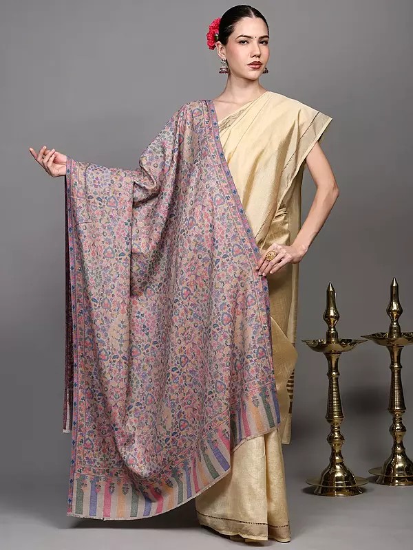 Kani Jamawar Wool Shawl from Amritsar with Flowers Woven in Multicolor Thread