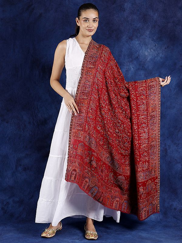 Kani Jamawar Shawl from Amritsar with Woven Mughal Procession