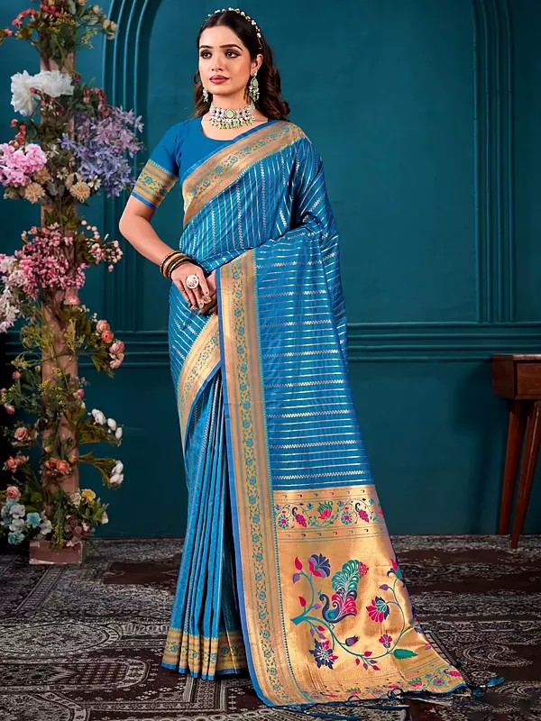 Paithani Silk Woven Work Saree With Peacock Design Pallu