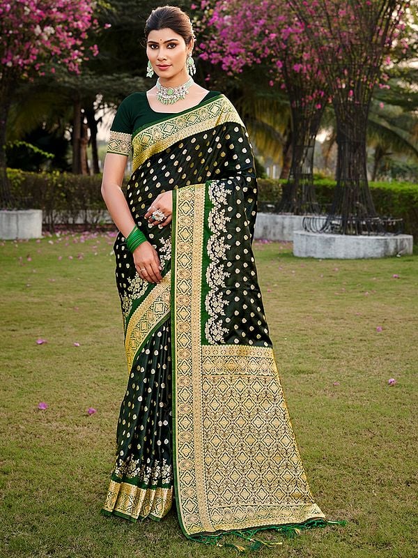 Wedding Wear Satin Silk Saree With Contrast Border