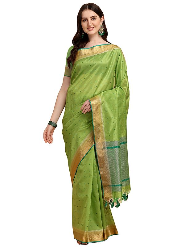 Bandhani Style Butti & Zari Woven Tussar Silk Saree For Women
