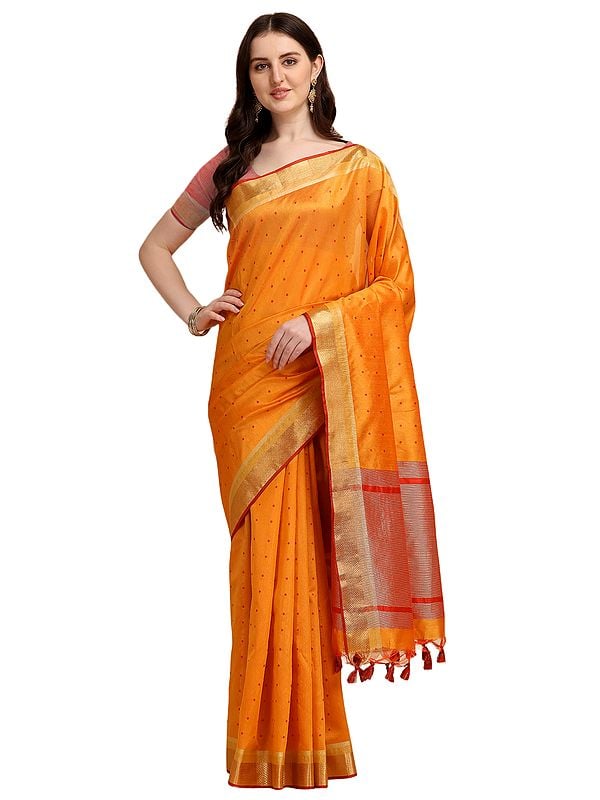 Bandhani Style Butti & Zari Woven Tussar Silk Saree For Women