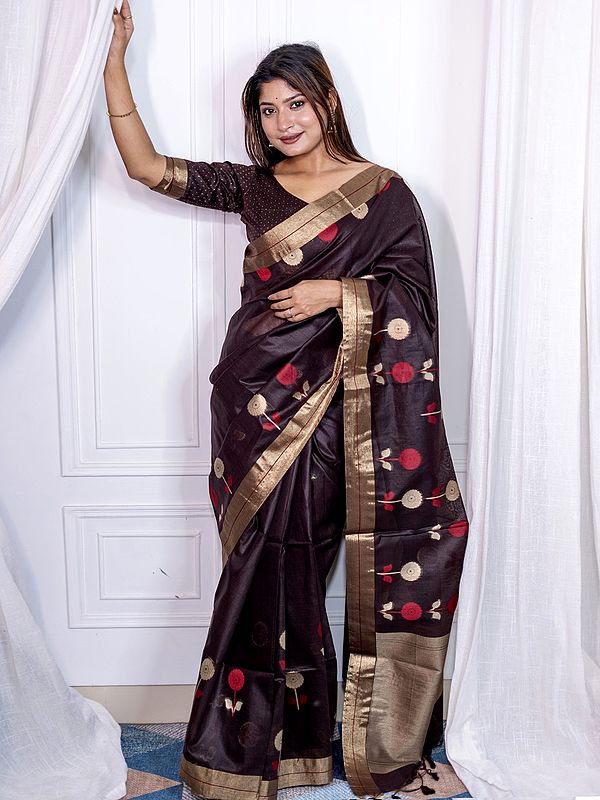 Beautiful Floral Zari Woven Cotton Silk Saree For Women