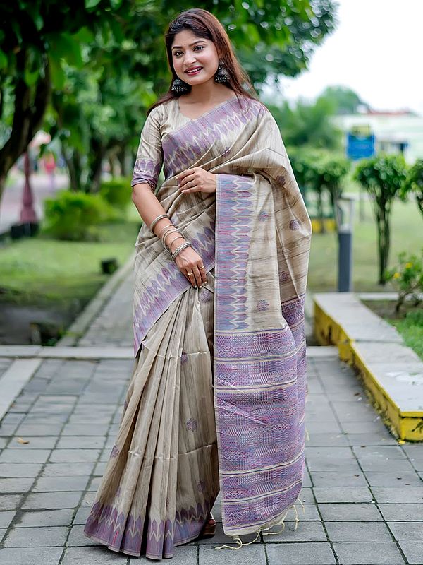 Festive Wear Thread Woven Tussar Silk Saree With Contrast Border