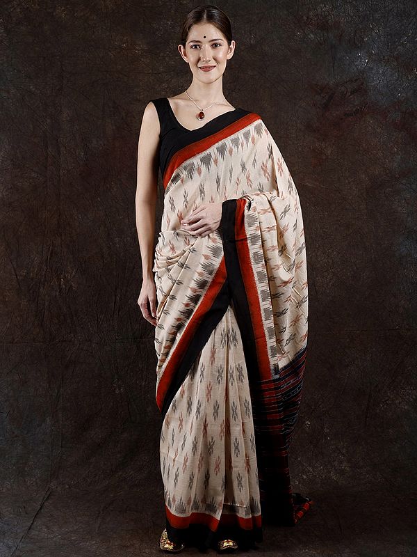 Novelle-Peach Pure Cotton Ikat Handloom Saree from Pochampally