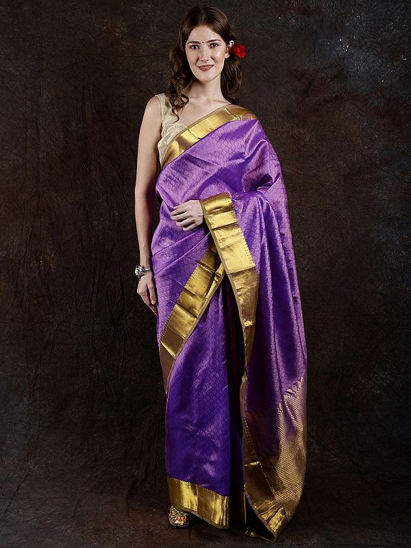 Amethyst-Orchid Pure Silk Handloom Saree from Bangalore with Zari Woven Border and Pallu