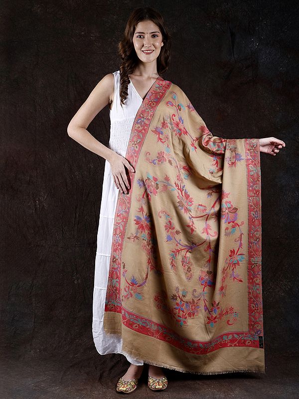 Kani Shawl from Punjab with Woven Flowers on All-Over